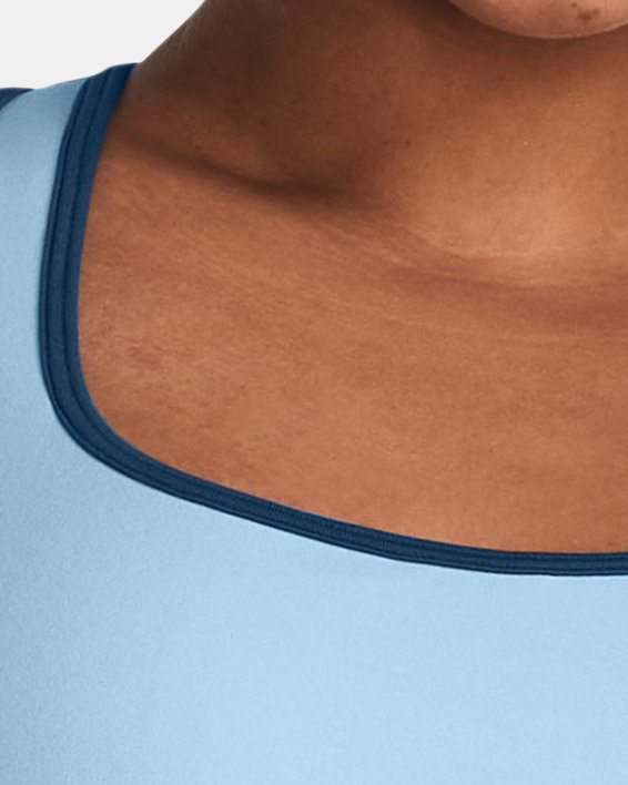 Women's Armour® Mid Crossback Sports Bra in Blue image number 3