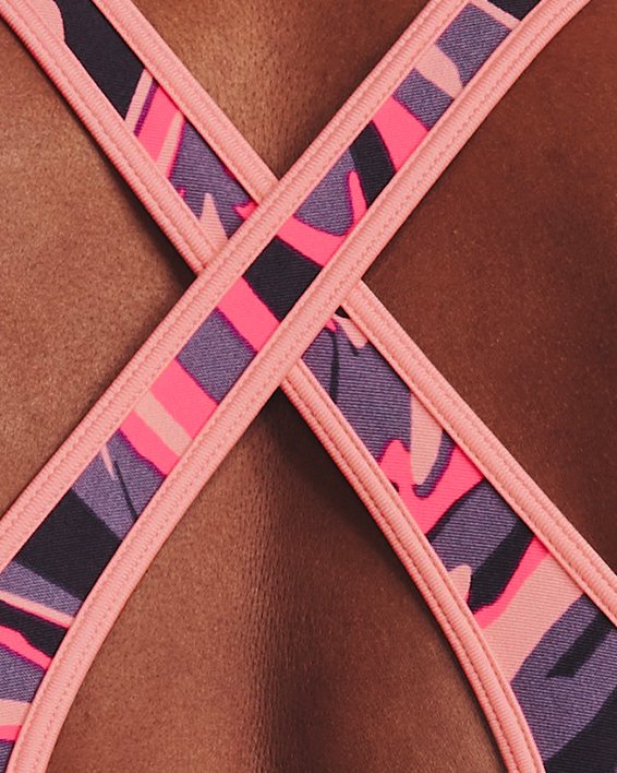 女士Armour® Mid Crossback Printed運動內衣 in Pink image number 5