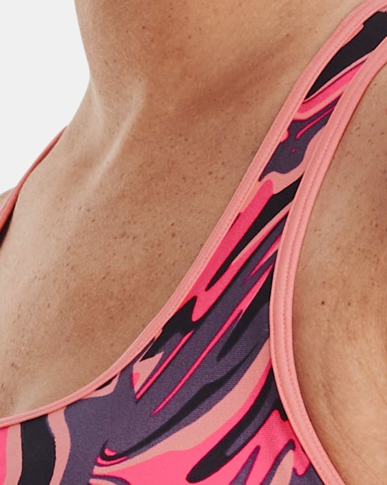 Women's Armour® Mid Crossback Printed Sports Bra in Pink image number 3