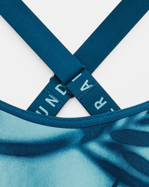 Women's UA Infinity Mid Printed Sports Bra, Blue, pdpMainDesktop image number 8