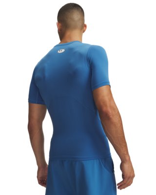Мужской топ Under Armour HeatGear® Compression Short Sleeve, цвет: Синий / Белый, вариант 1 — фото 2
