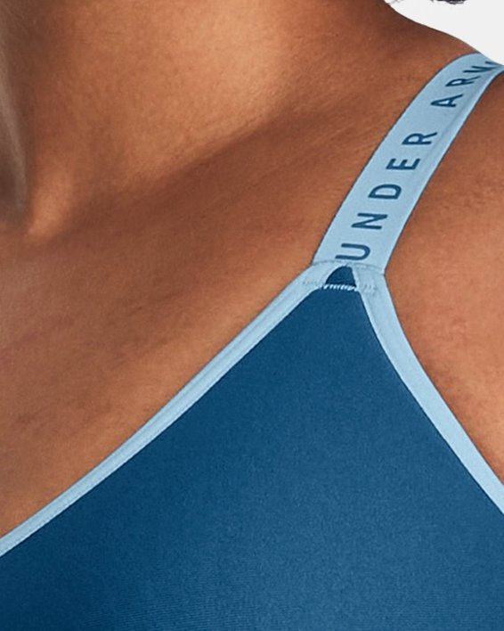 Women's UA Infinity Low Covered Sports Bra, Blue, pdpMainDesktop image number 3
