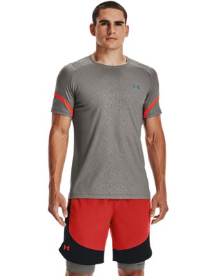 Camiseta de manga corta UA RUSH&trade; HeatGear&reg; 2.0 Emboss para hombre, Gray, pdpMainDesktop image number 1