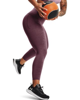 Damen Under Armour Meridian Ankle-Leggings in melierter Optik Ash Plum / Metallisch Silber L