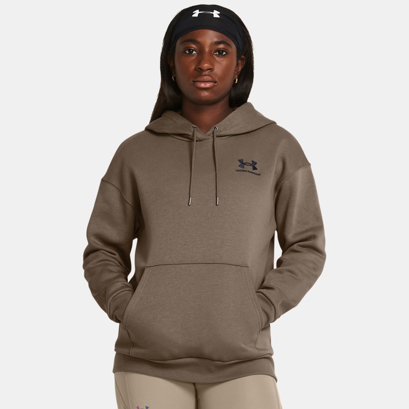 Image of Under Armour Women's Under Armour Essential Fleece Hoodie Taupe Dusk / Black L