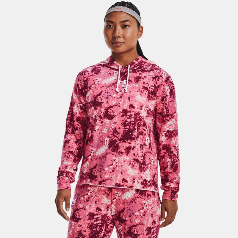 Women's Under Armour Rival Terry Printed Hoodie Pace Pink / White M