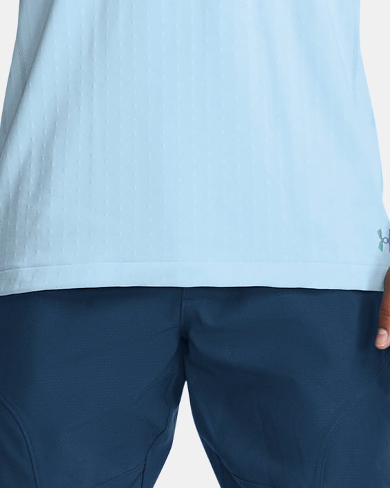 Men's UA RUSH™ Seamless Short Sleeve in Blue image number 3
