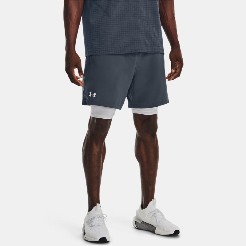 men's  under armour  vanish woven 2-in-1 shorts downpour gray / halo gray / halo gray s