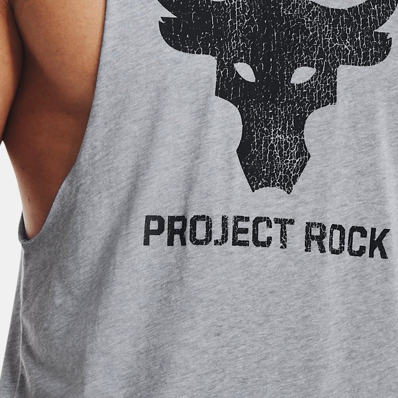 Under Armour Camiseta sin mangas Project Rock Brahma Bull para hombre Acero Light Heather / Negro M