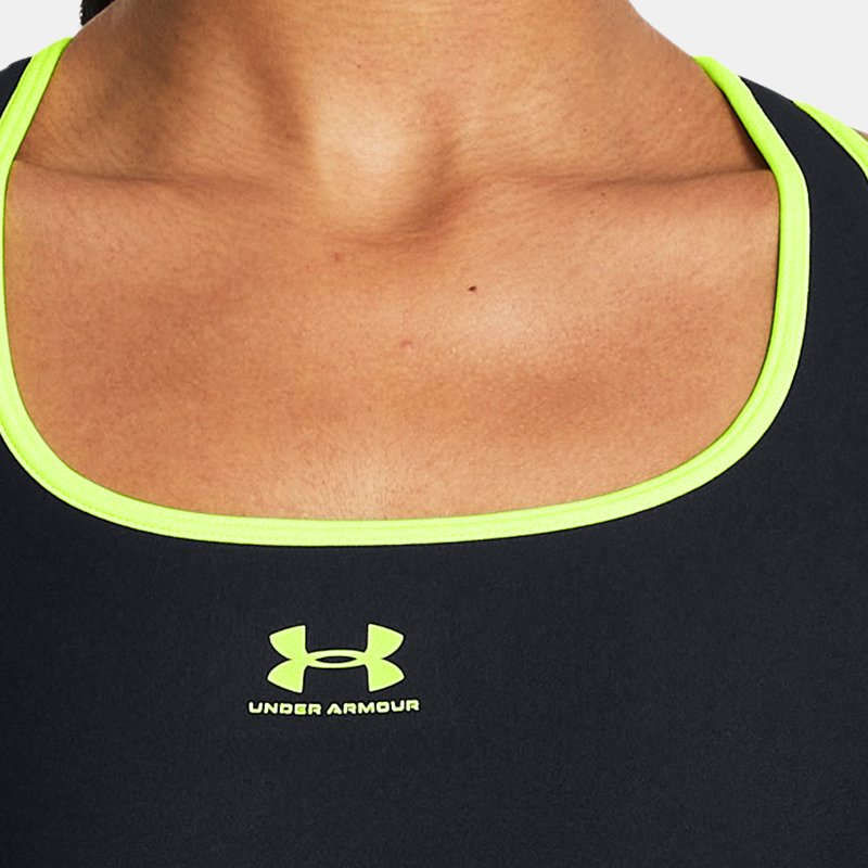 Image of Under Armour Women's HeatGear® Mid Padless Sports Bra Black / High Vis Yellow / High Vis Yellow XL