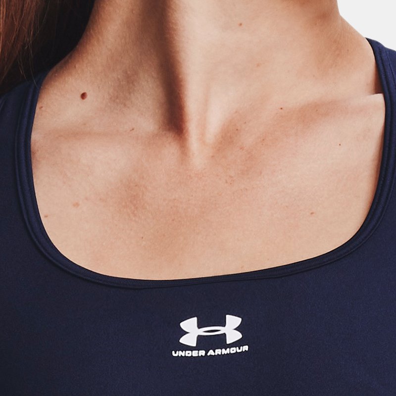 Image of Under Armour Women's HeatGear® Mid Padless Sports Bra Midnight Navy / Midnight Navy / White XL