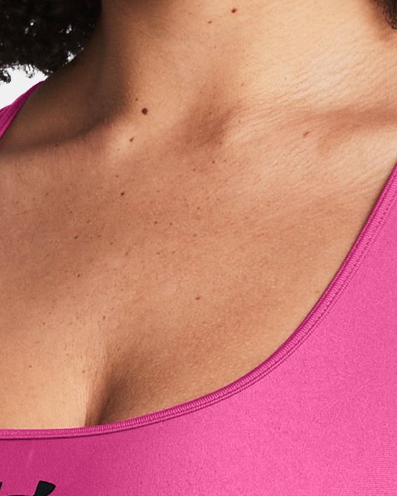 Women's HeatGear® Mid Padless Sports Bra, Pink, pdpMainDesktop image number 2