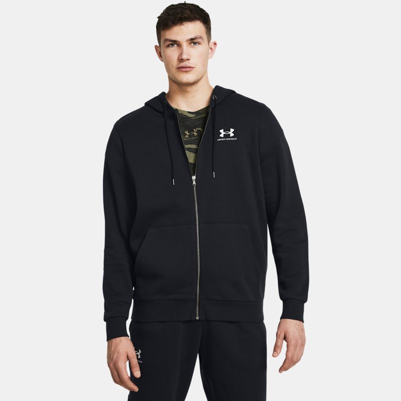 men's under armour icon fleece full-zip hoodie black / white l