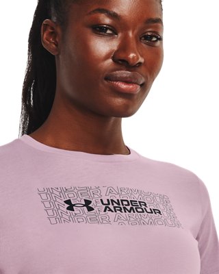 여성 UA 리피트 워드마크 웨이브 반팔 image number 3