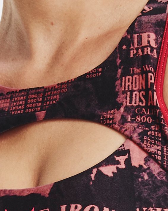 Under Armour Armour® Mid Crossback Printed Sports Bra, Peach/Coral