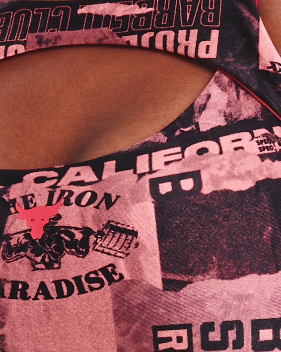 Women's Project Rock Crossback Printed Sports Bra, Pink, pdpMainDesktop image number 3