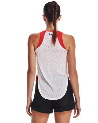 Playera sin mangas UA Mesh para mujer, Red, pdpMainDesktop image number 4