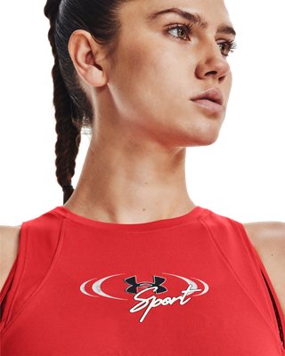 Playera sin mangas UA Mesh para mujer, Red, pdpMainDesktop image number 5