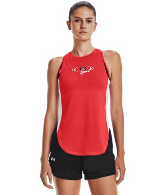 Playera sin mangas UA Mesh para mujer, Red, pdpMainDesktop image number 2