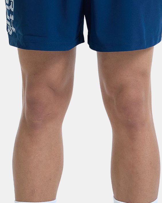 Men's UA Qualifier 5" Wordmark Shorts in Blue image number 0