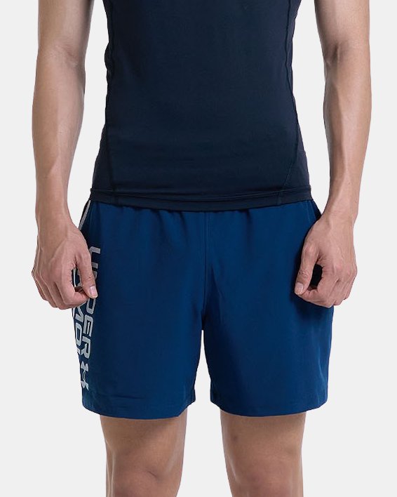 男士UA Qualifier 5英寸Wordmark短褲 in Blue image number 2