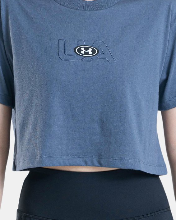女士UA Branded Logo Crop短袖T恤 in Gray image number 0