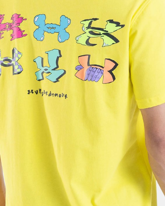 男士UA Checkered Heavyweight短袖T恤 in Yellow image number 1