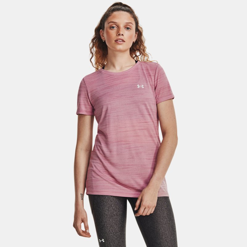 tee-shirt à manches courtes under armour tech™ tiger pour femme rose elixir / metallique argent m