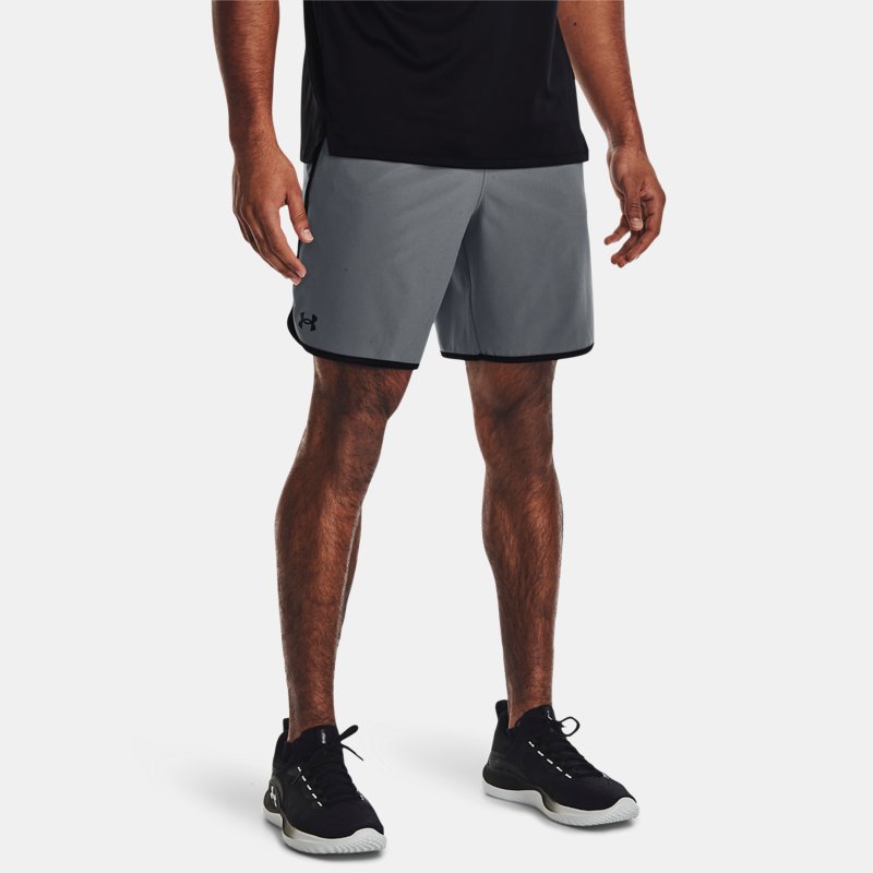 men's under armour hiit woven 8" shorts pitch gray / black m