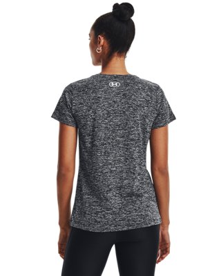 Playera manga corta UA Tech&trade; Twist Script para mujer, Black, pdpMainDesktop image number 1