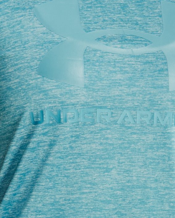 女士UA Tech™ Twist Big Logo Gel短袖T恤 in Blue image number 0