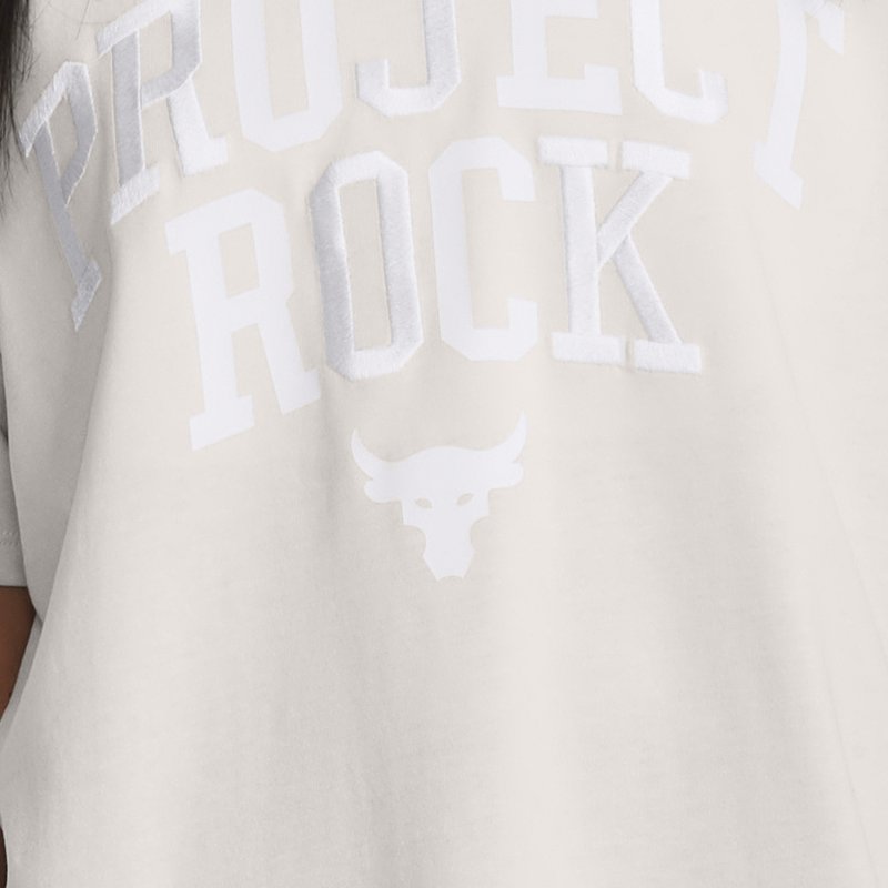 Under Armour Project Rock Heavyweight Campus T-Shirt für Damen Weiß Clay / Weiß