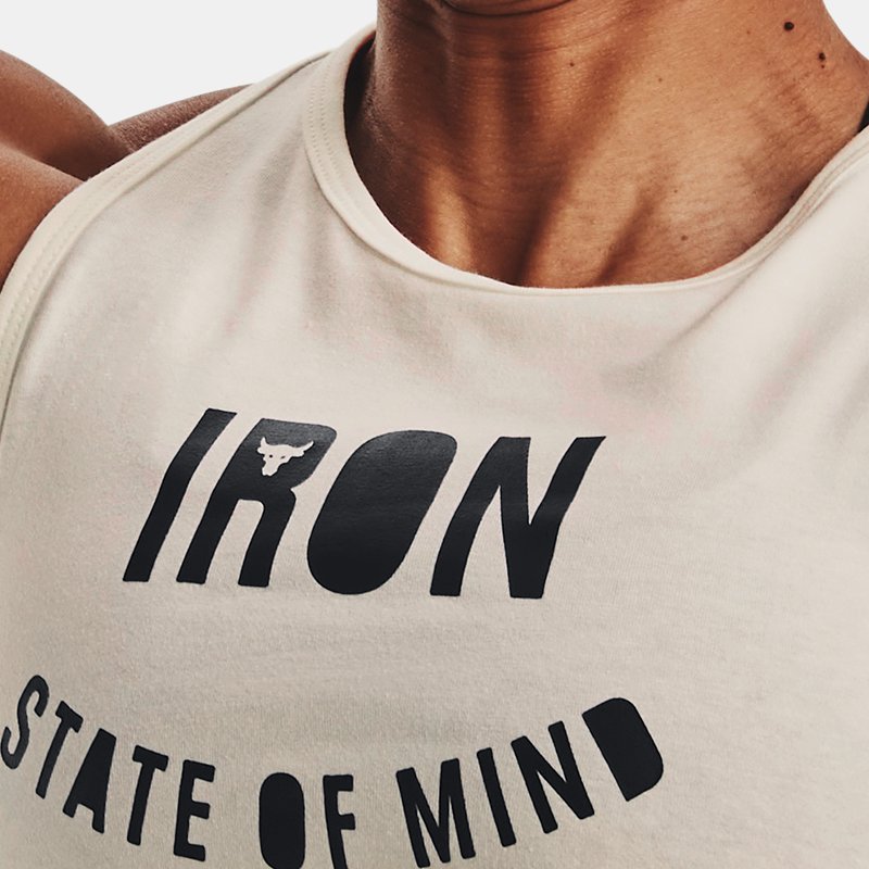 Under Armour Camiseta de tirantes Project Rock State Of Mind para mujer Ivory / Naranja Tropic / Negro L