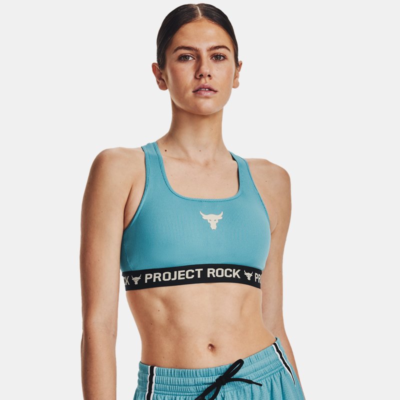 Image of Under Armour Women's Project Rock Crossback Training Ground Sports Bra Glacier Blue / Ivory / Ivory L