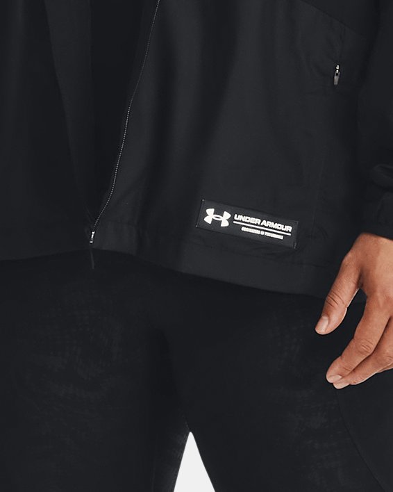 Women's UA RUSH™ Woven Crinkle Jacket in Black image number 2