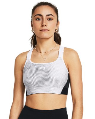 Bra deportivo de sujeci&oacute;n alta con estampado HeatGear Armour&reg; para mujer, Black, pdpMainDesktop image number 0