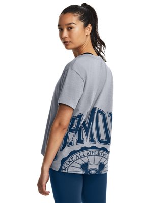 Playera manga corta UA Crest Heavyweight para mujer, Gray, pdpMainDesktop image number 0