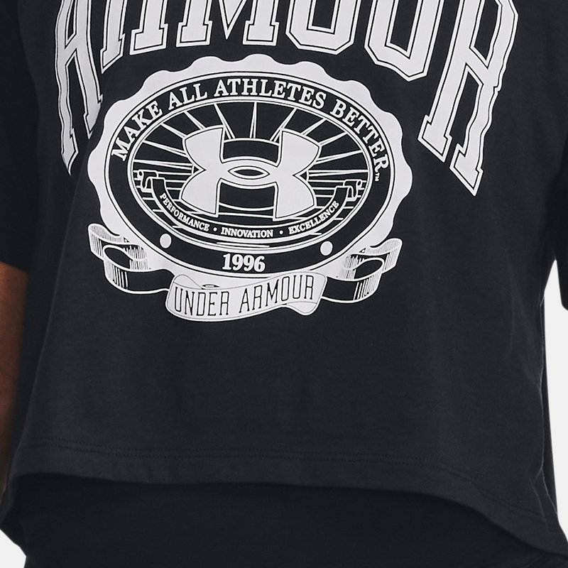 Damesshirt Under Armour Collegiate Crop met korte mouwen Zwart / Wit / Wit XL