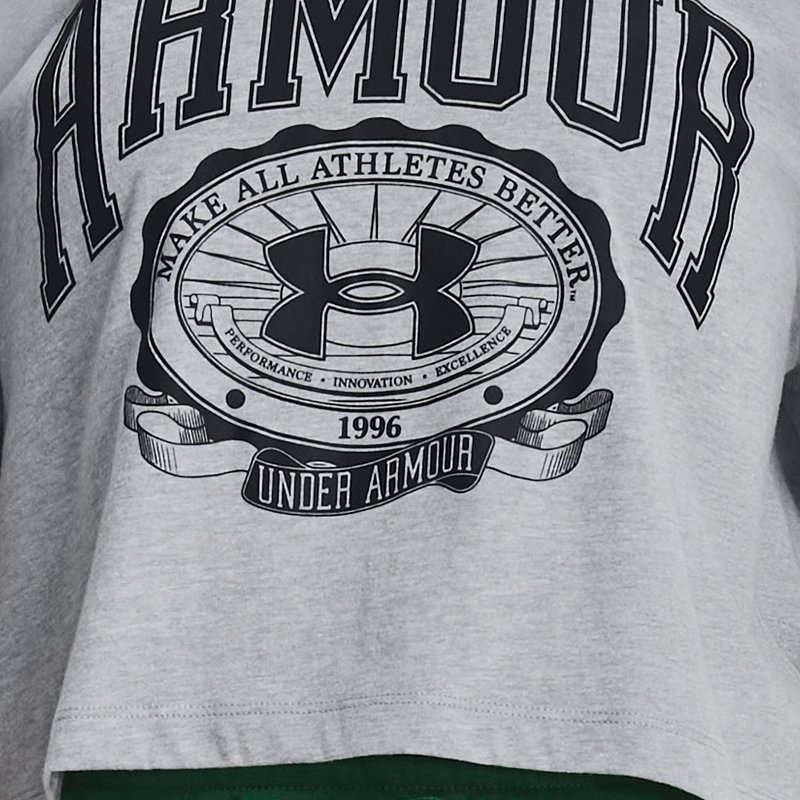 Camiseta de manga corta Under Armour Collegiate Crop para mujer Acero Light Heather / Negro / Negro XL