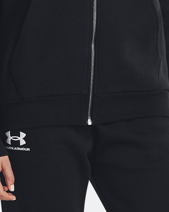 Women's UA Essential Fleece Tapered Pants in Black image number 2