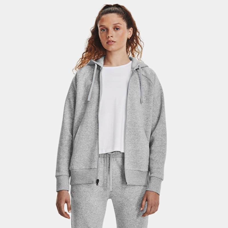 Image of Under Armour Women's Under Armour Rival Fleece Full-Zip Hoodie Mod Gray Light Heather / White L
