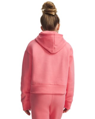 Худи Under Armour UA Rival Fleece Crop для девочек, цвет: Розовый / Белый — фото 2