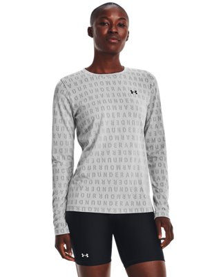 Playera manga larga UA Velocity Wordmark Jacquard para mujer Under