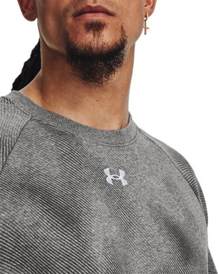 Men's UA Rival Fleece Printed Crew, Gray, pdpMainDesktop image number 3