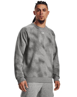 Men's UA Rival Fleece Printed Crew, Gray, pdpMainDesktop image number 0