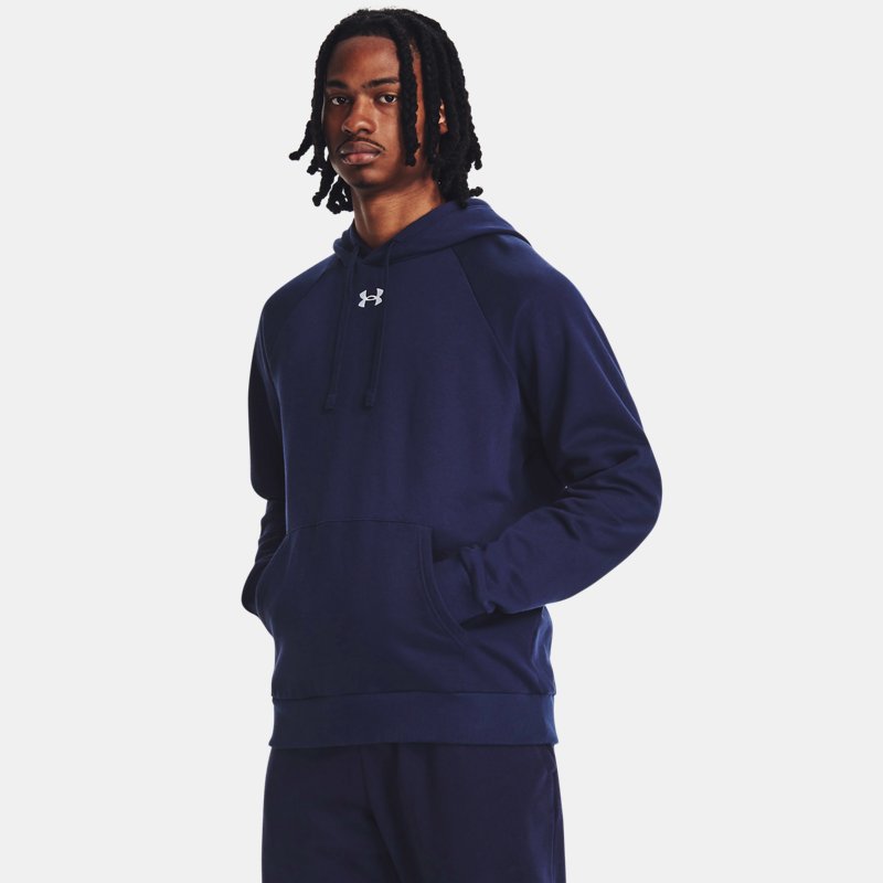 Image of Under Armour Men's Under Armour Rival Fleece Hoodie Midnight Navy / White 3XL