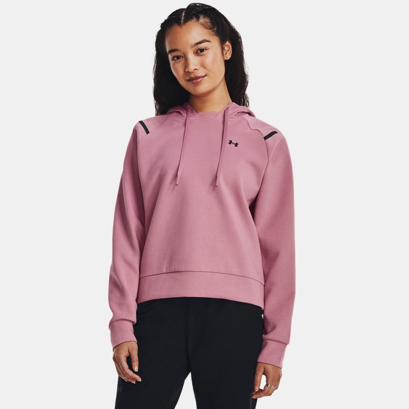 Image of Under Armour Women's Under Armour Unstoppable Fleece Hoodie Pink Elixir / Black XL