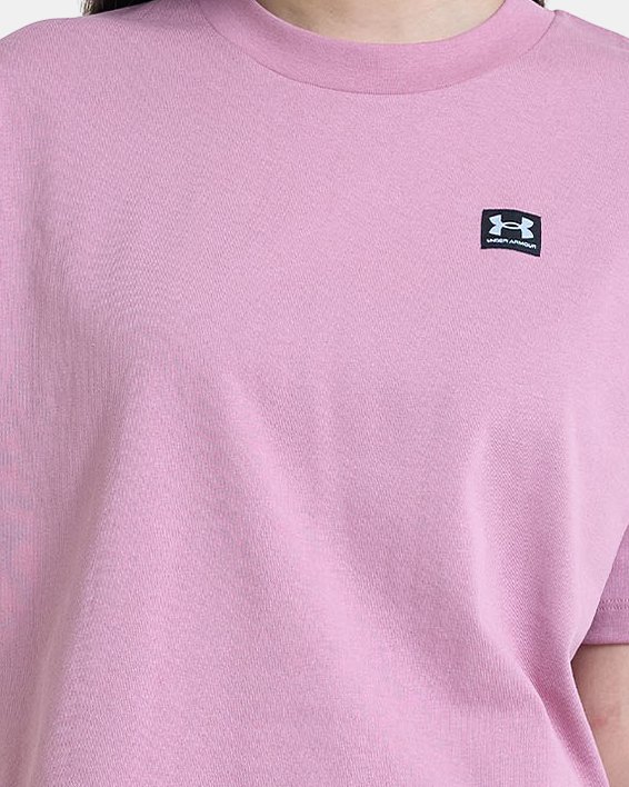 Women's UA Logo LC Oversized Heavyweight Short Sleeve in Pink image number 0