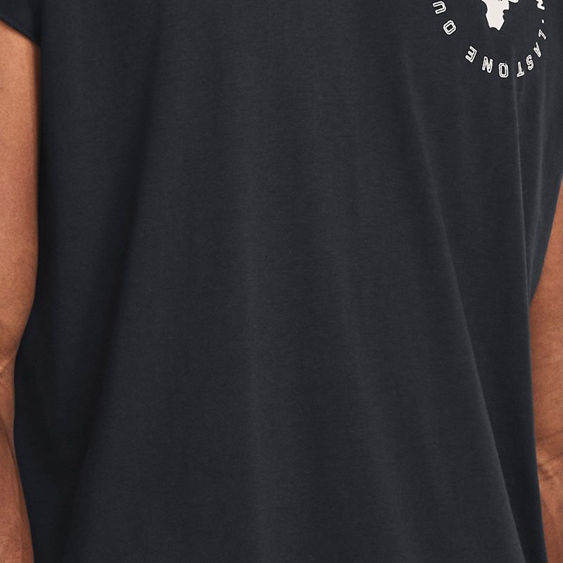 Under Armour Project Rock-T-Shirt-Hoodie mit Flügelärmeln für Herren Schwarz / Weiß Clay