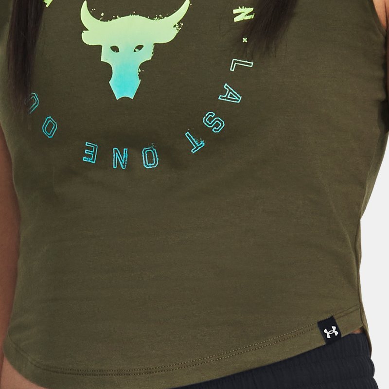 Under Armour Project Rock Night Shift T-Shirt mit Flügelärmeln für Damen Marine OD Grün / High Vis Gelb